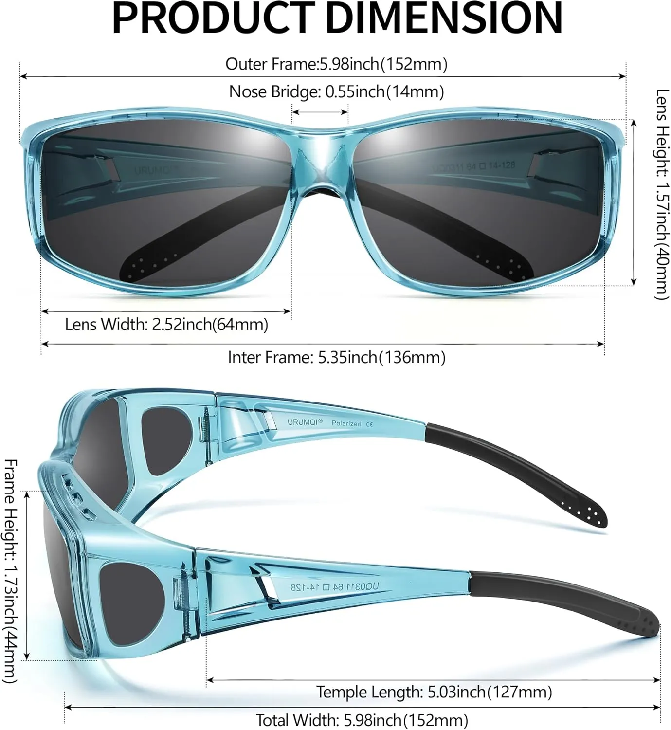URUMQI Polarized Sunglasses Fit Over Glasses for Men Women, Wrap-around Driving Sunglasses 100% UV Protection