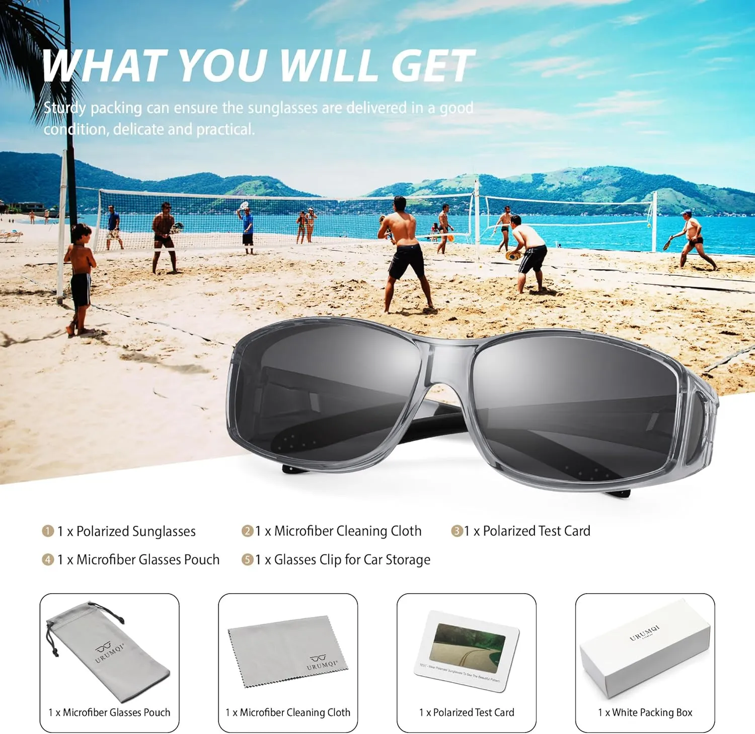 URUMQI Polarized Sunglasses Fit Over Glasses for Men Women, Wrap-around Driving Sunglasses 100% UV Protection