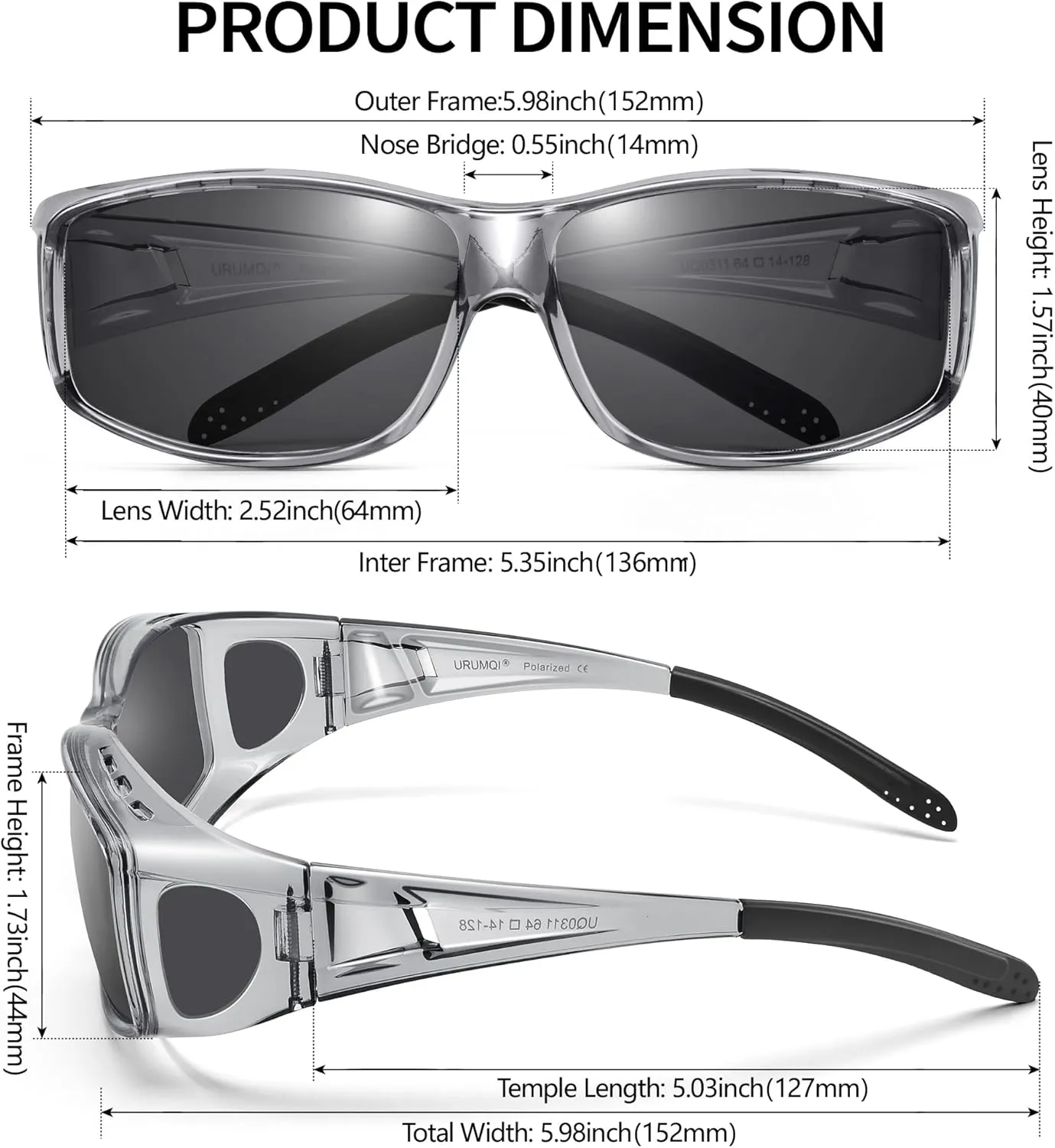 URUMQI Polarized Sunglasses Fit Over Glasses for Men Women, Wrap-around Driving Sunglasses 100% UV Protection