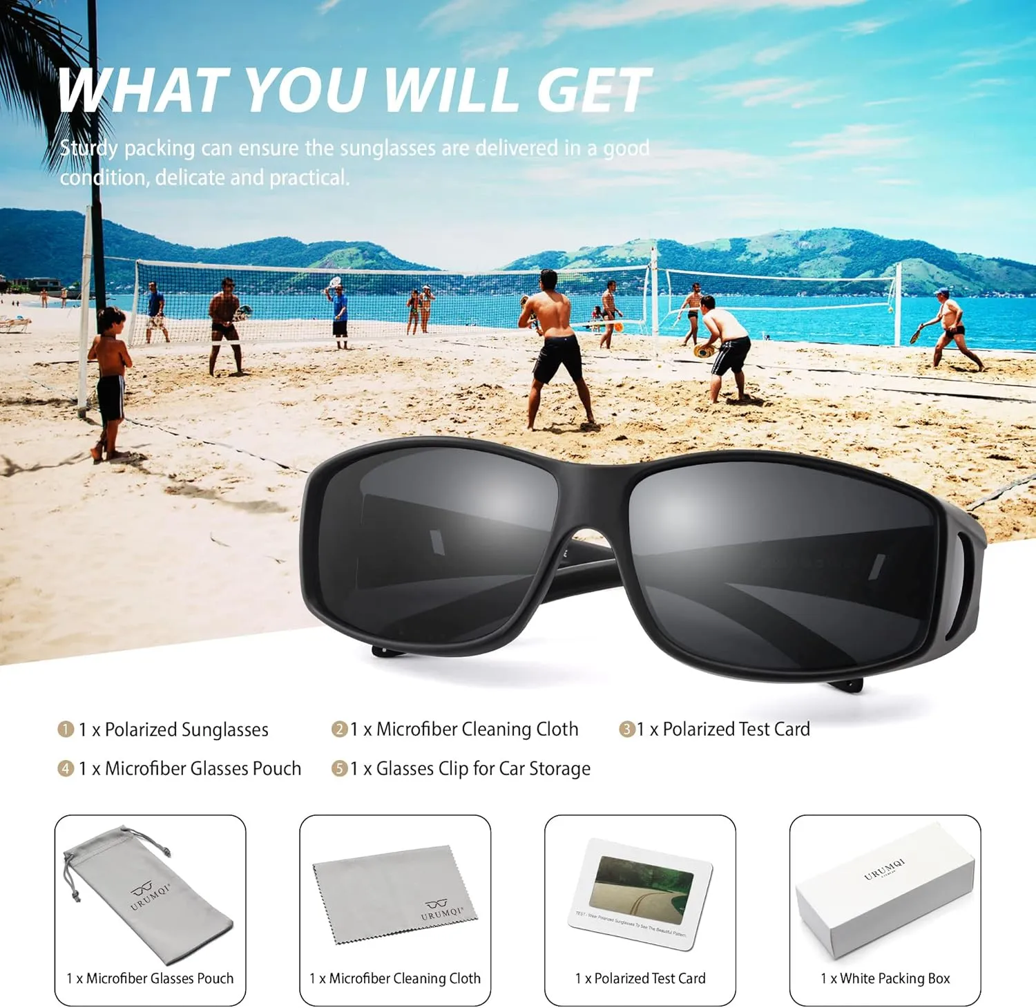 URUMQI Polarized Sunglasses Fit Over Glasses for Men Women, Wrap-around Driving Sunglasses 100% UV Protection