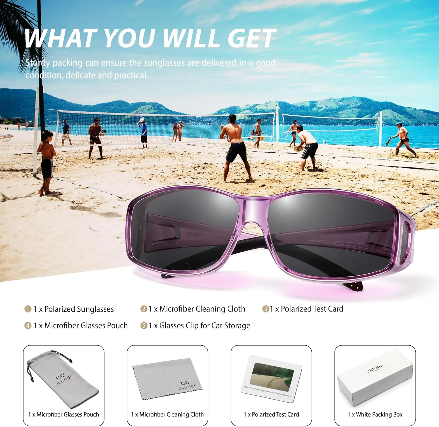URUMQI Polarized Sunglasses Fit Over Glasses for Men Women, Wrap-around Driving Sunglasses 100% UV Protection