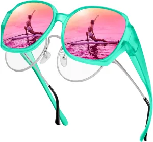 URUMQI Polarized Sunglasses Fit Over Glasses for Women, UV400 Protection Square Shades Extra Large Sun Glasses