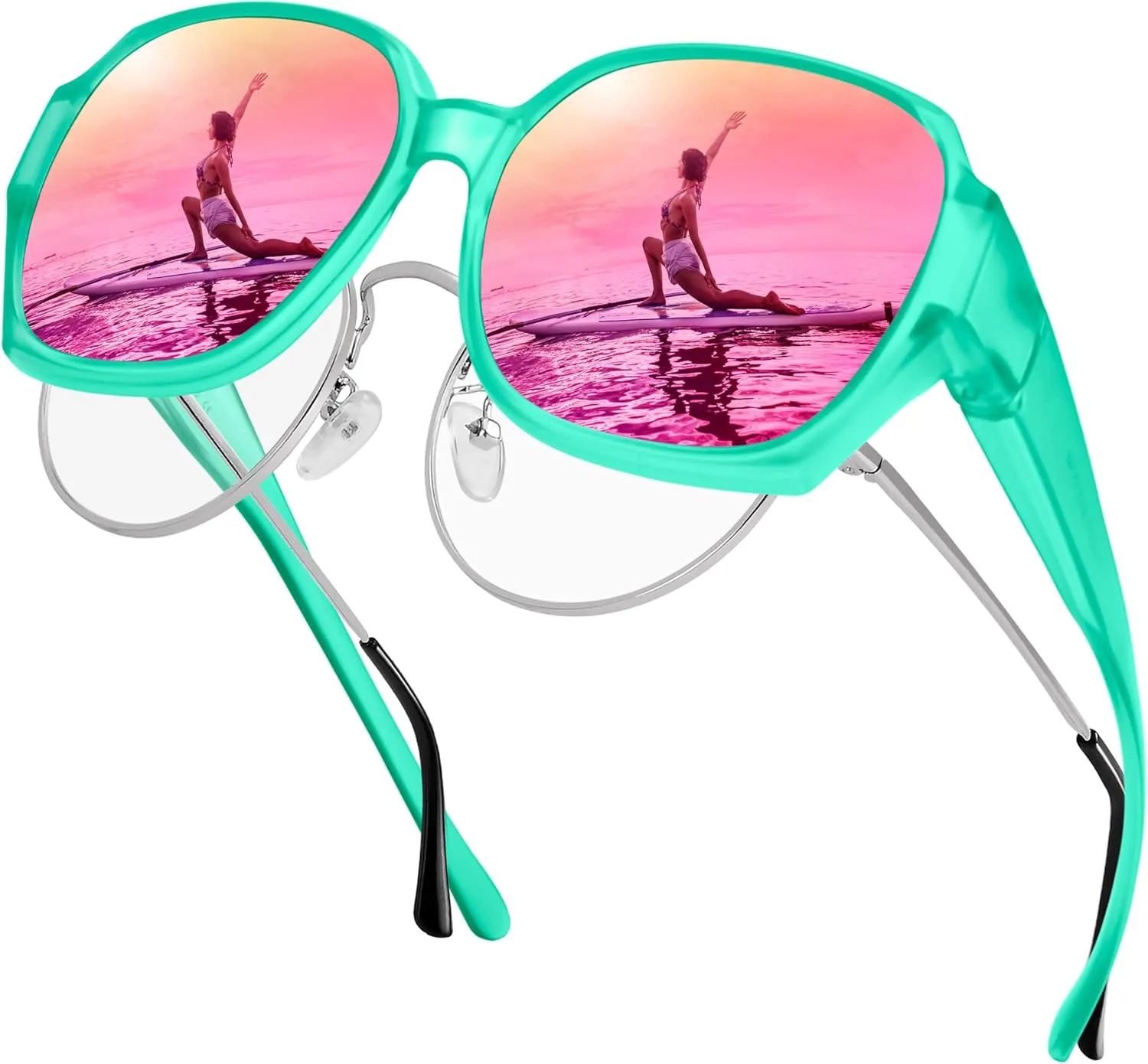 URUMQI Polarized Sunglasses Fit Over Glasses for Women, UV400 Protection Square Shades Extra Large Sun Glasses