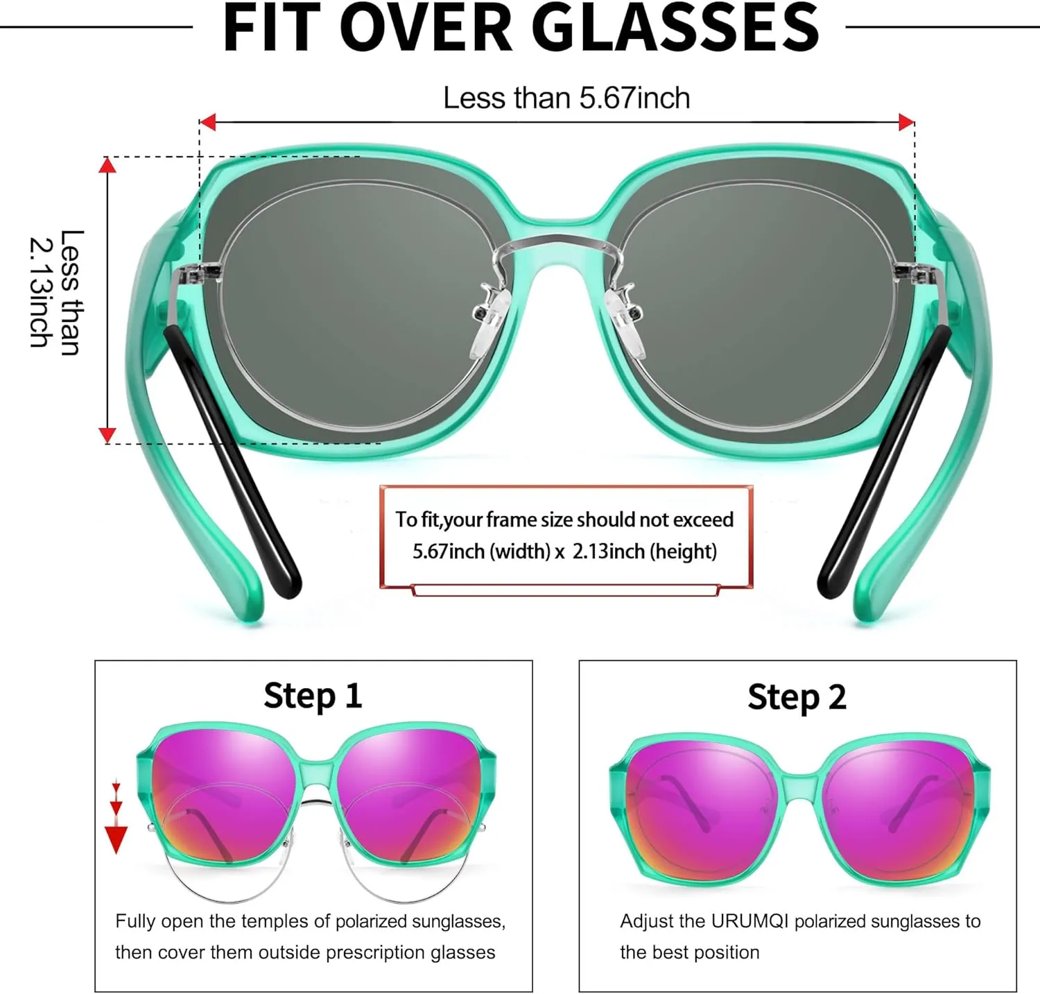 URUMQI Polarized Sunglasses Fit Over Glasses for Women, UV400 Protection Square Shades Extra Large Sun Glasses