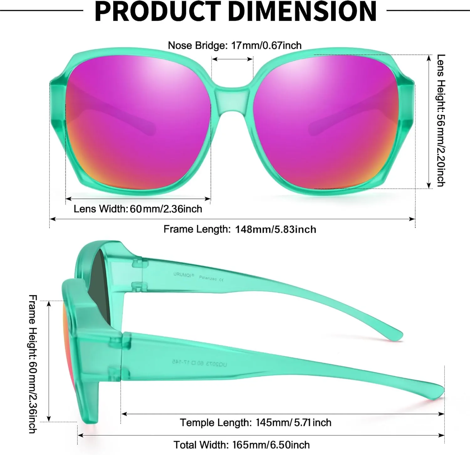 URUMQI Polarized Sunglasses Fit Over Glasses for Women, UV400 Protection Square Shades Extra Large Sun Glasses