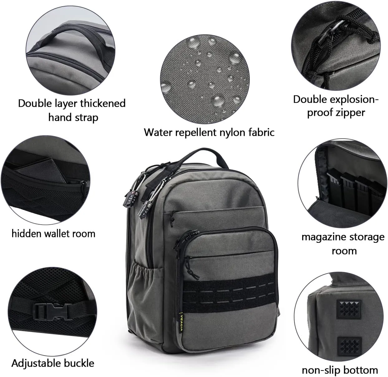 VEAGIA Range Backpack Pistol Range Bag For Handguns And Ammo Gun Cases Pistol Bags With Lockable Explosion-Proof Zippers