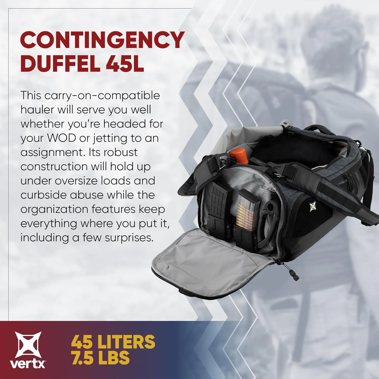 Vertx Contingency Tactical Duffle Bag, Travel Luggage Compatible with Vertx Tactigami for Survival EDC Gear
