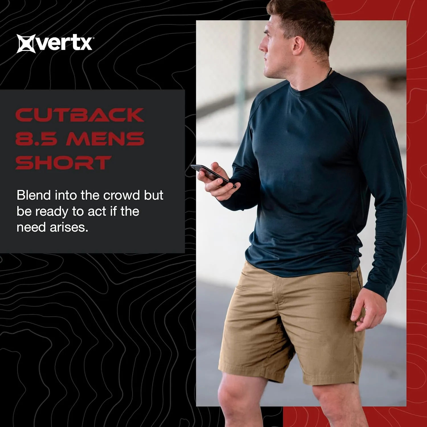 Vertx Cutback Mens Tactical Cargo Shorts 8.5 inches, Quick Dry, 8 Pockets for EDC Survival Gear Concealed Carry, Athletic Fit