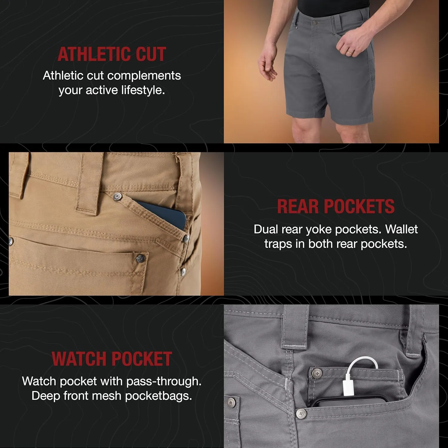 Vertx Cutback Mens Tactical Cargo Shorts 8.5 inches, Quick Dry, 8 Pockets for EDC Survival Gear Concealed Carry, Athletic Fit