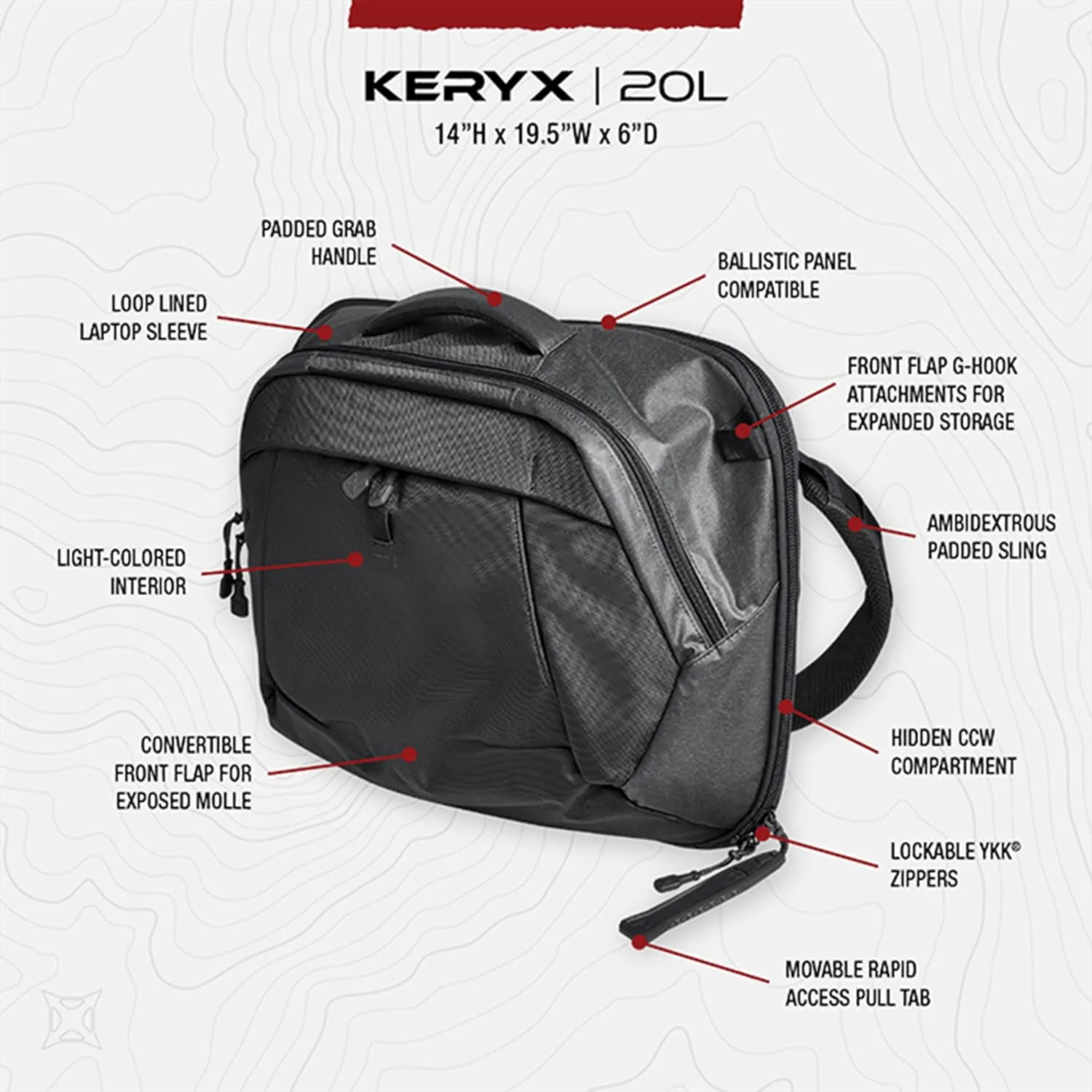 Vertx Keryx Tactical Sling Bag Crossbody 20L Bag for Travel, Work, Conceal Carry (CCW), Tactical Gear, Smoke Grey