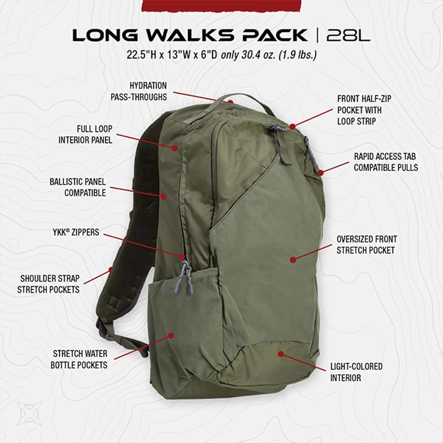 Vertx Long Walks Pack 28L Tactical Backpack Concealed Carry EDC Gear Bag for CCW, Travel, Work, Hiking, Outdoors, It's Black