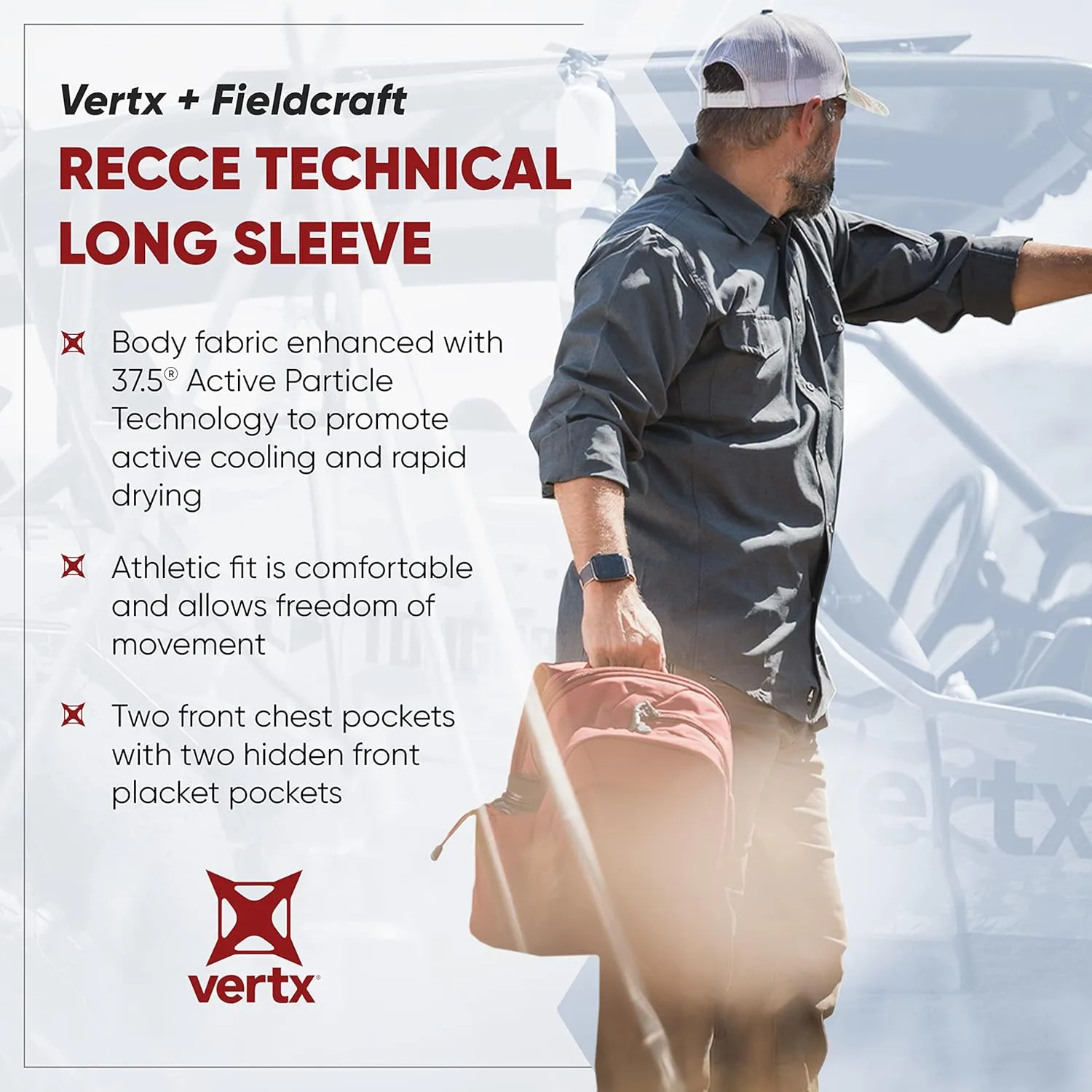 Vertx Recce Technical Long Sleeve Tactical Shirts for Men, Concealed Carry, Outdoor, Tactical Work, Cooling, Quick Drying