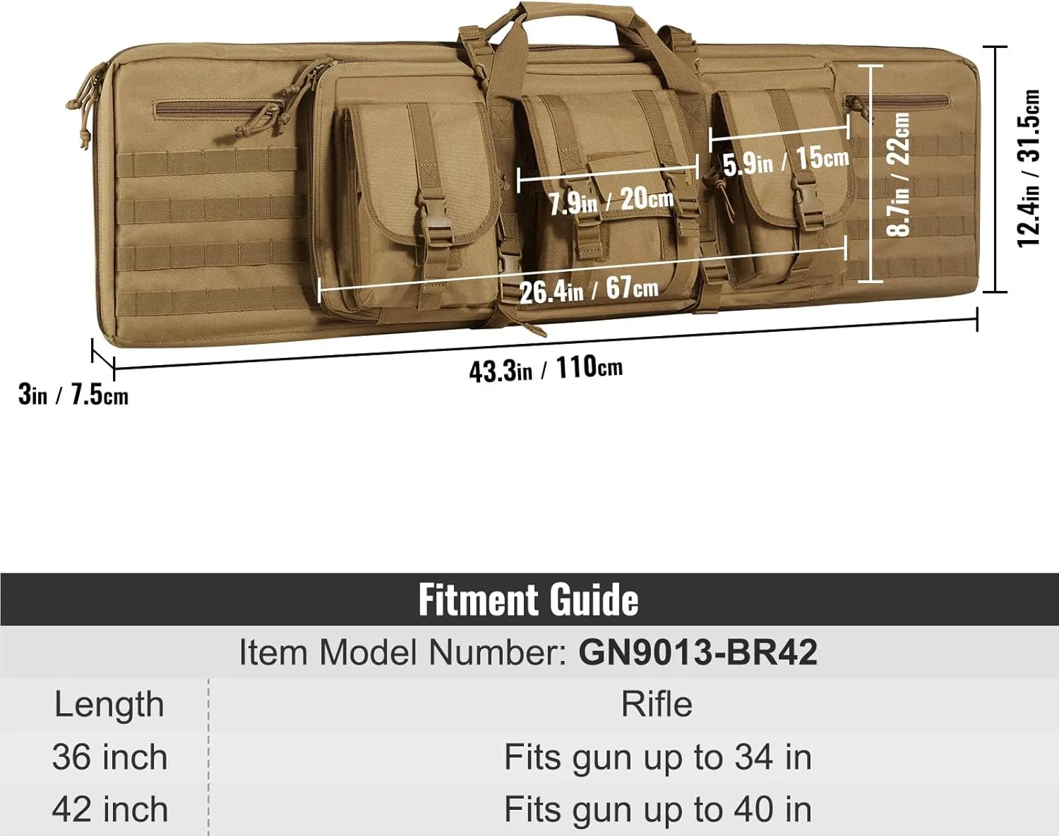 VEVOR Rifle Bag, Tactical Double Long Gun Bag, Soft Rifle Case with Lockable Zipper, Portable Handle & Shoulder Strap, 3 Large Storage Pockets Rifle Case for Two 40" Rifles & 2 Pistols