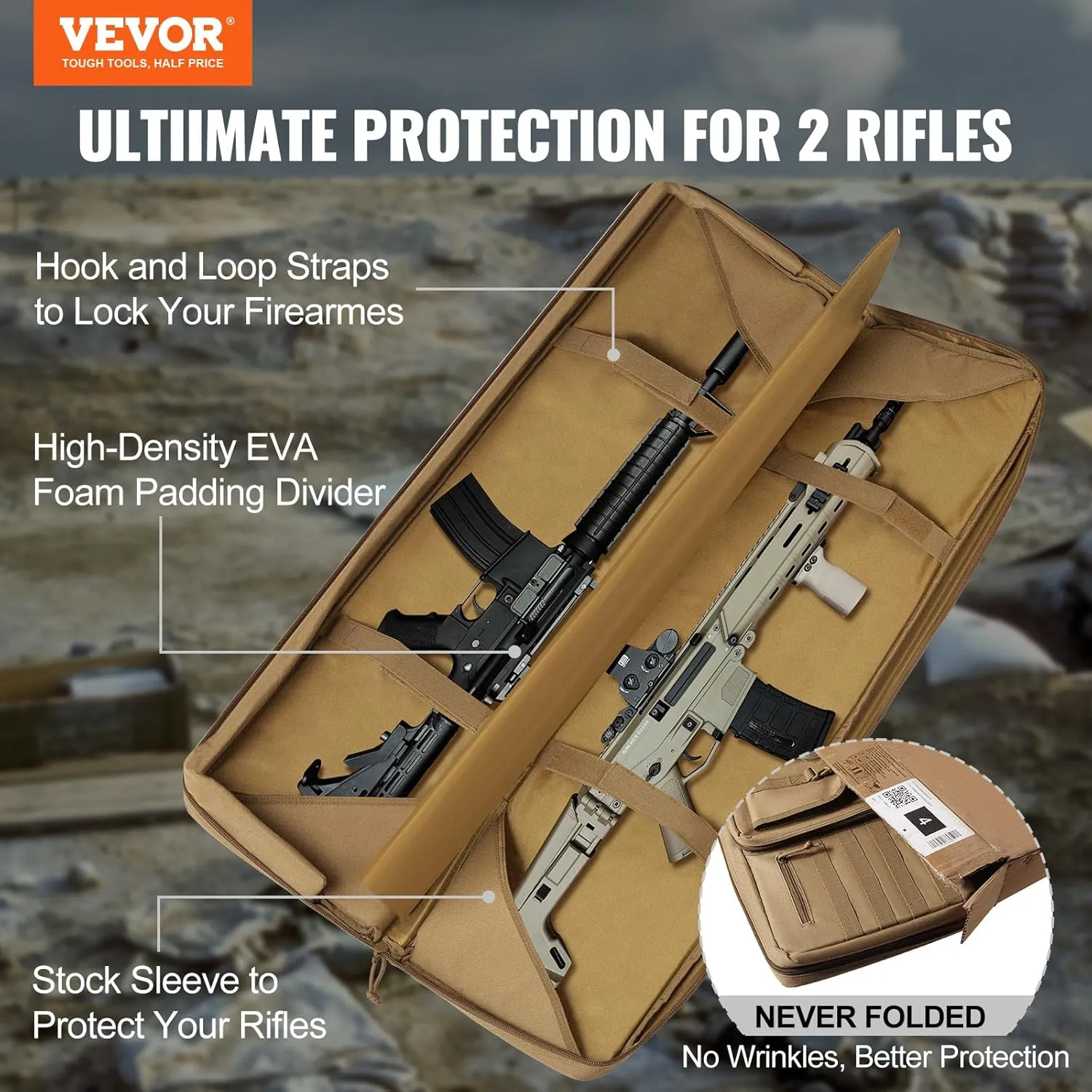VEVOR Rifle Bag, Tactical Double Long Gun Bag, Soft Rifle Case with Lockable Zipper, Portable Handle & Shoulder Strap, 3 Large Storage Pockets Rifle Case for Two 40" Rifles & 2 Pistols
