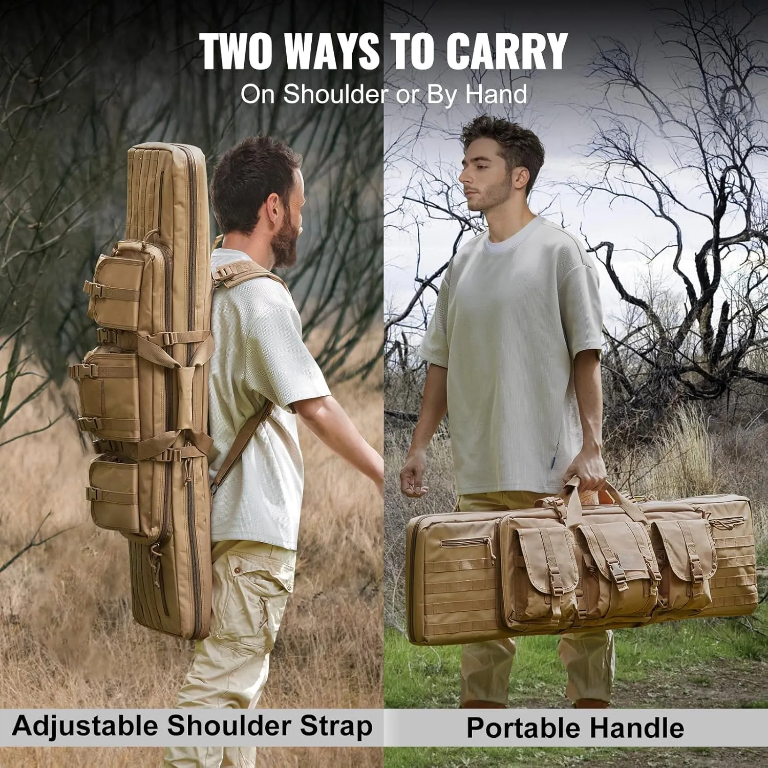 VEVOR Rifle Bag, Tactical Double Long Gun Bag, Soft Rifle Case with Lockable Zipper, Portable Handle & Shoulder Strap, 3 Large Storage Pockets Rifle Case for Two 40" Rifles & 2 Pistols