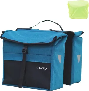 Vincita New Top Load Double Pannier Water Resistant Cycling Side Bags - 12 L with Rain Cover, Carrying Handle, Reflective Spots - Bike Rack Carrier Saddle Bag - Bicycle Accessories (Black/Turquoise)