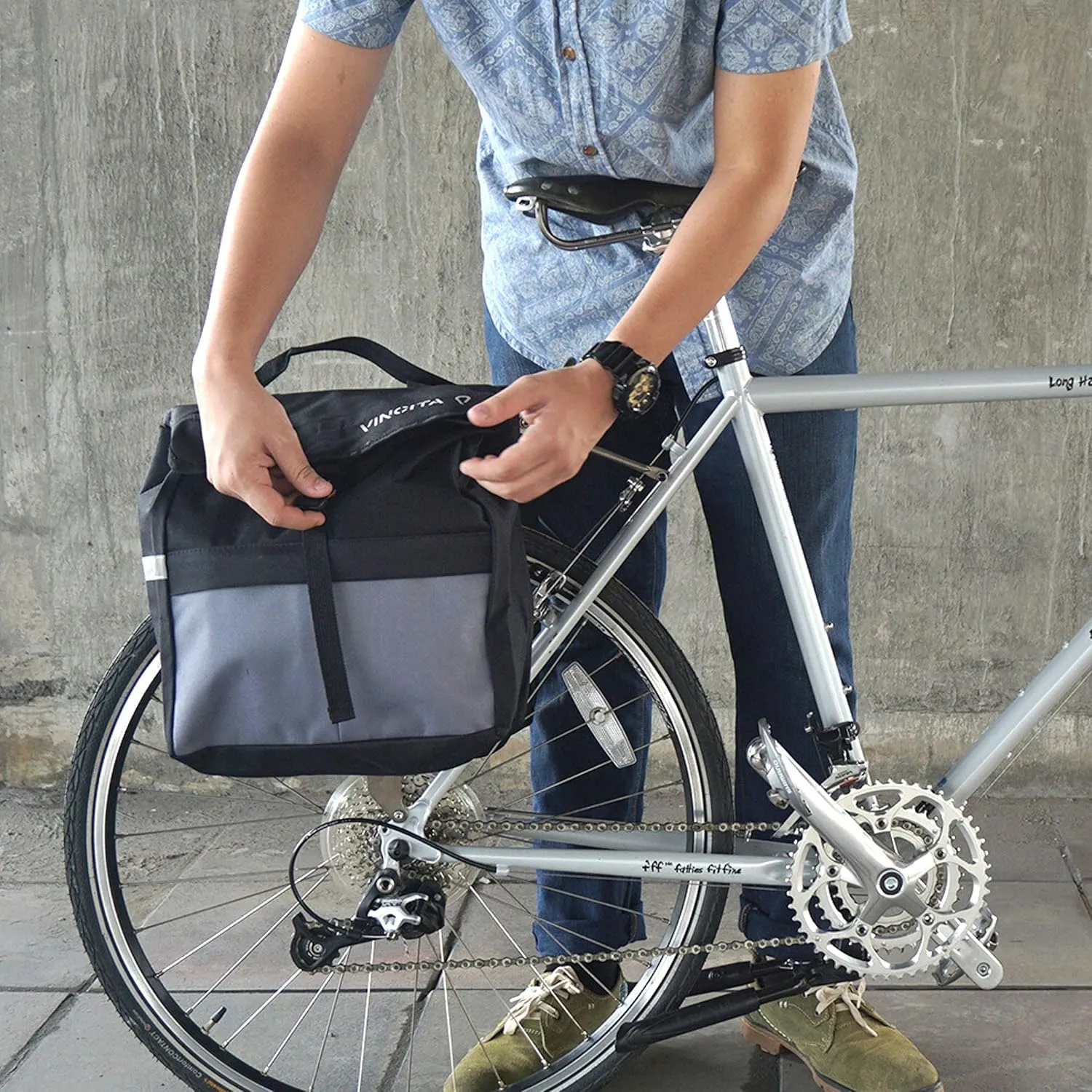 Vincita New Top Load Double Pannier Water Resistant Cycling Side Bags - 12 L with Rain Cover, Carrying Handle, Reflective Spots - Bike Rack Carrier Saddle Bag - Bicycle Accessories (Black/Turquoise)