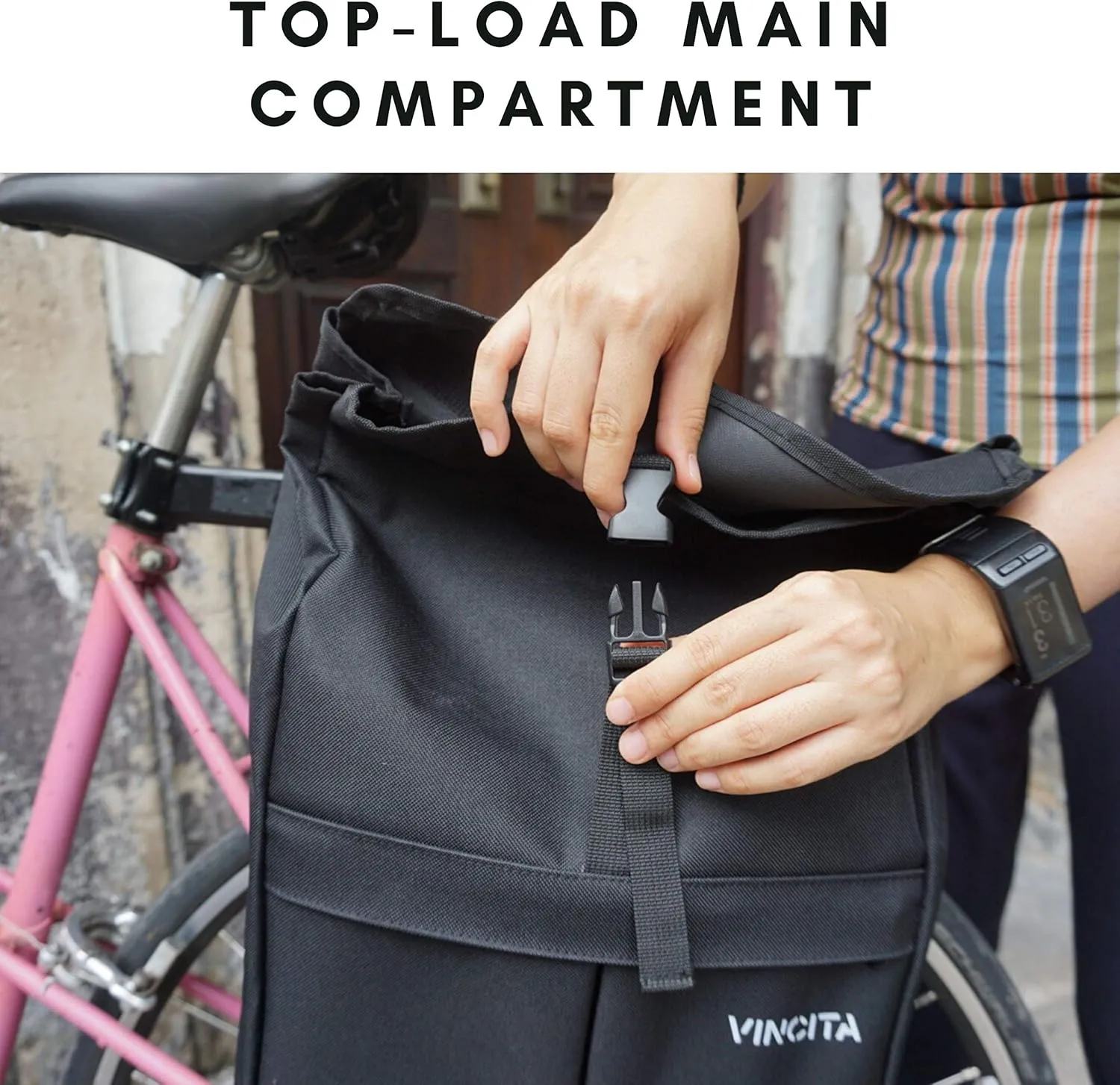 Vincita New Top Load Double Pannier Water Resistant Cycling Side Bags - 12 L with Rain Cover, Carrying Handle, Reflective Spots - Bike Rack Carrier Saddle Bag - Bicycle Accessories (Black/Turquoise)