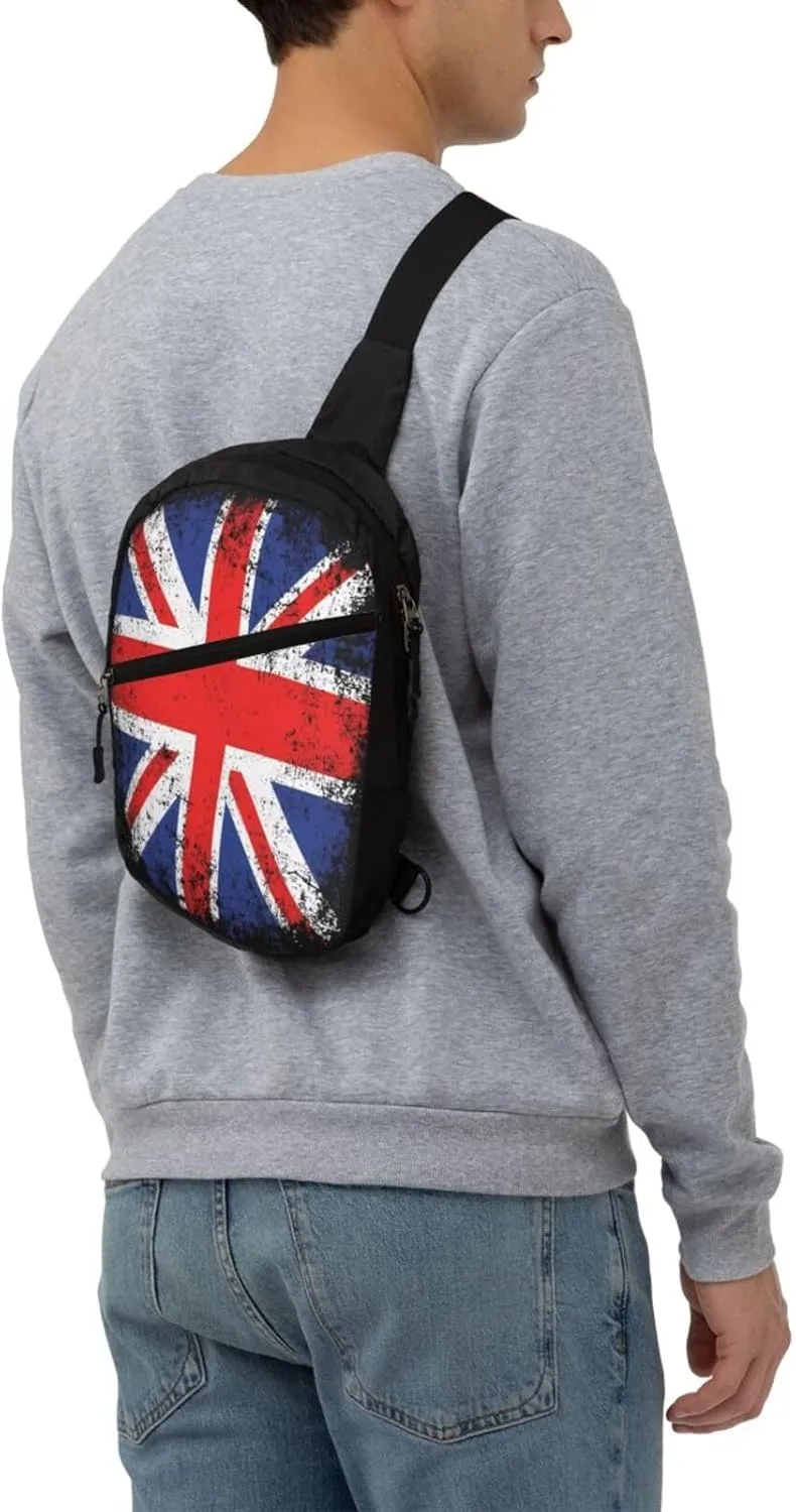 Vintage British England UK English Flag Crossbody Bag Portable Sling Bags Foldable Chest Daypack Reusable Sports Shoulder Backpack Diagonally Casual Rucksack Travel Bag