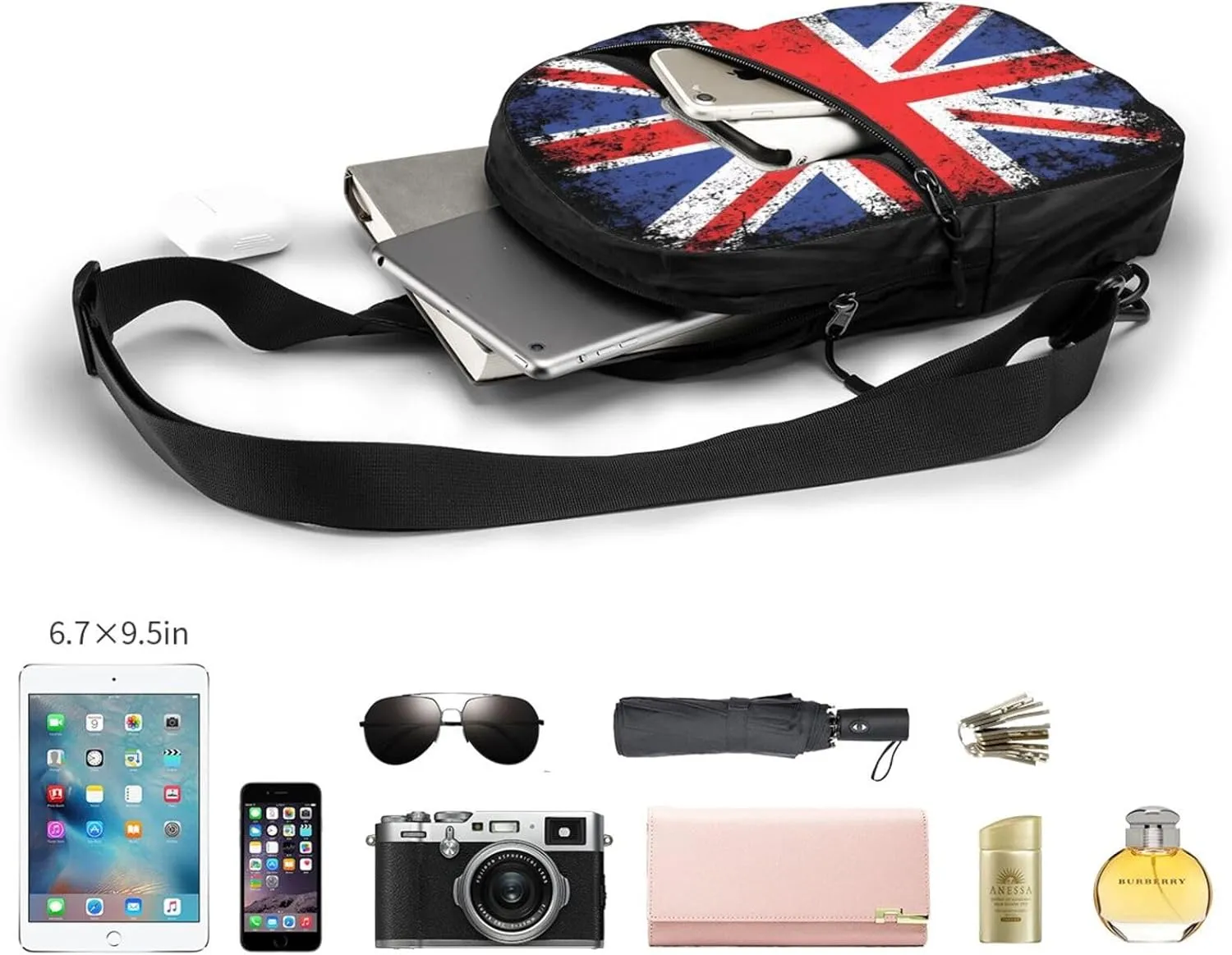 Vintage British England UK English Flag Crossbody Bag Portable Sling Bags Foldable Chest Daypack Reusable Sports Shoulder Backpack Diagonally Casual Rucksack Travel Bag
