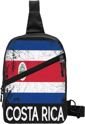 Vintage Costa Rican Flag Packable Crossbody Bag Portable Sling Bags Foldable Travel Daypack Reusable Sports Shoulder Backpack Diagonally Chest Bag for Workout
