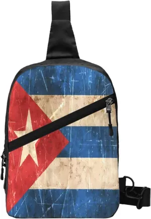Vintage Cuban Flag Packable Crossbody Bag Portable Sling Bags Foldable Travel Daypack Reusable Sports Shoulder Backpack Diagonally Chest Bag for Workout