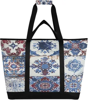 Vintage Ethnic Print Reusable Insulated Lunchbox Cooler Bag, Leakproof Kitchen Grocery Bag Collapsible Portable Cooler Tote Bag for Picnic, Camping, Office, Travel
