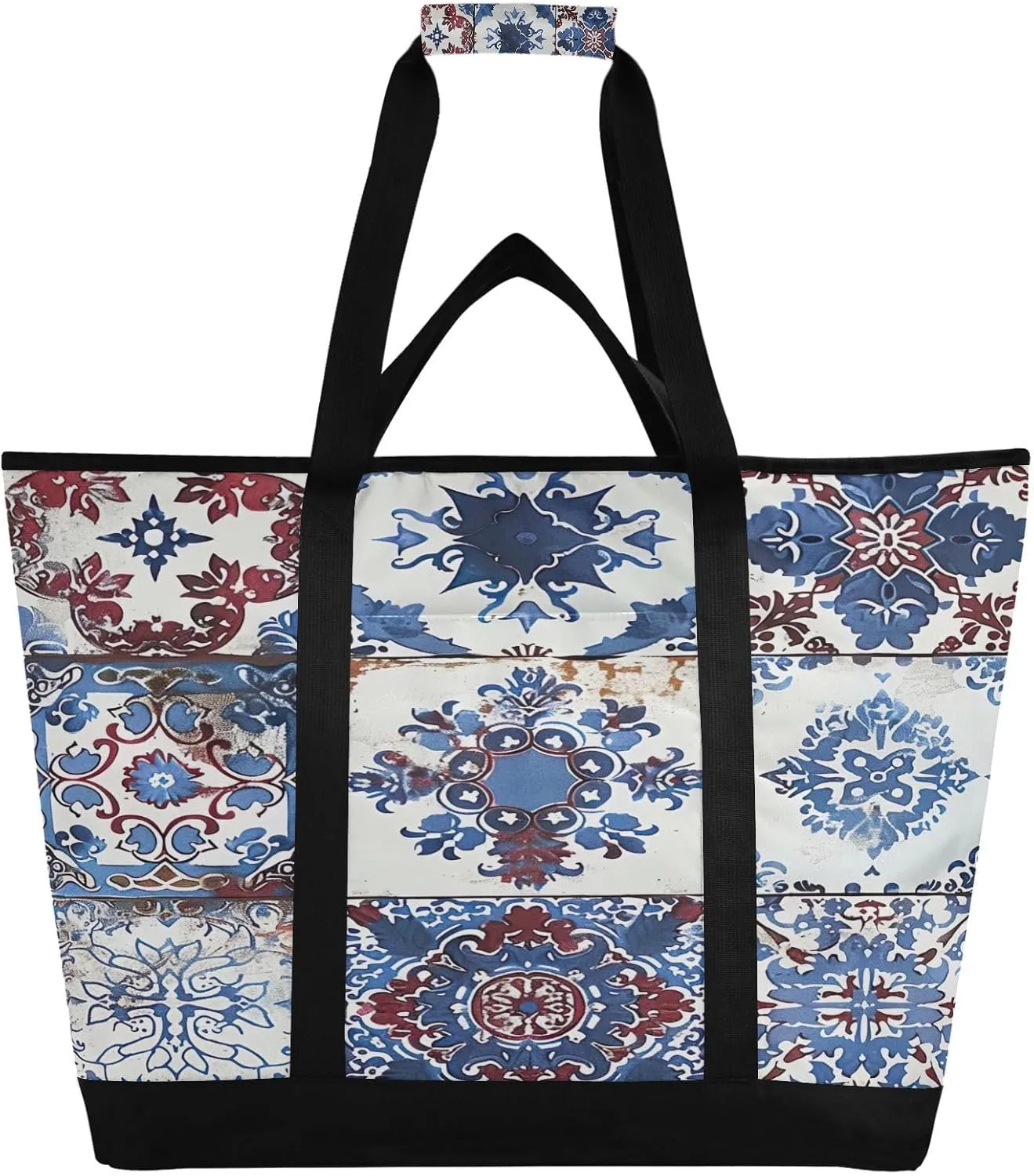 Vintage Ethnic Print Reusable Insulated Lunchbox Cooler Bag, Leakproof Kitchen Grocery Bag Collapsible Portable Cooler Tote Bag for Picnic, Camping, Office, Travel