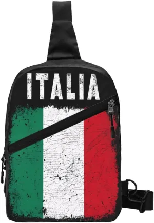 Vintage Italy Italia Italian Flag Crossbody Bag Portable Sling Bags Foldable Chest Daypack Reusable Sports Shoulder Backpack Diagonally Casual Rucksack Travel Bag