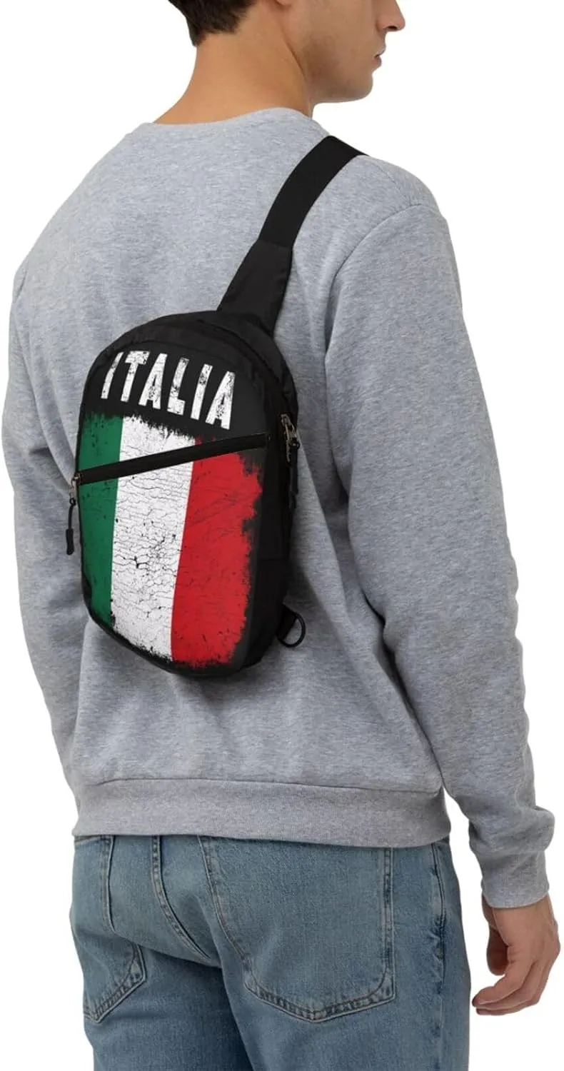 Vintage Italy Italia Italian Flag Crossbody Bag Portable Sling Bags Foldable Chest Daypack Reusable Sports Shoulder Backpack Diagonally Casual Rucksack Travel Bag
