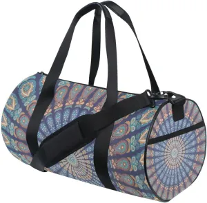 Vintage Mandala Floral Flower Duffel Bag, Foldable Canvas Travel Tote for Gym Sports with Inner Pockets, Durable Lightweight Fitness Bag for Overnight Workout