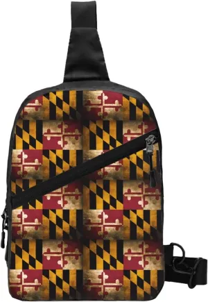 Vintage Maryland Flag Packable Crossbody Bag Portable Sling Bags Foldable Travel Daypack Reusable Sports Shoulder Backpack Diagonally Chest Bag for Workout