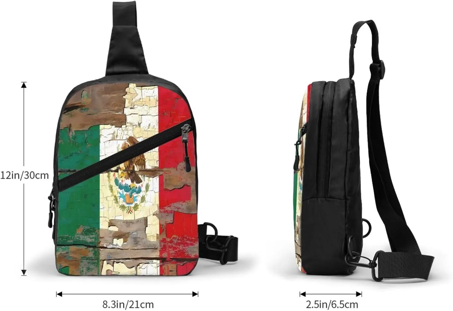 Vintage Mexican Mexico Flag Portable Crossbody Bag Foldable Sling Bags Sports Gym Chest Daypack Reusable Shoulder Backpack Casual Diagonally Rucksack Fanny Packs