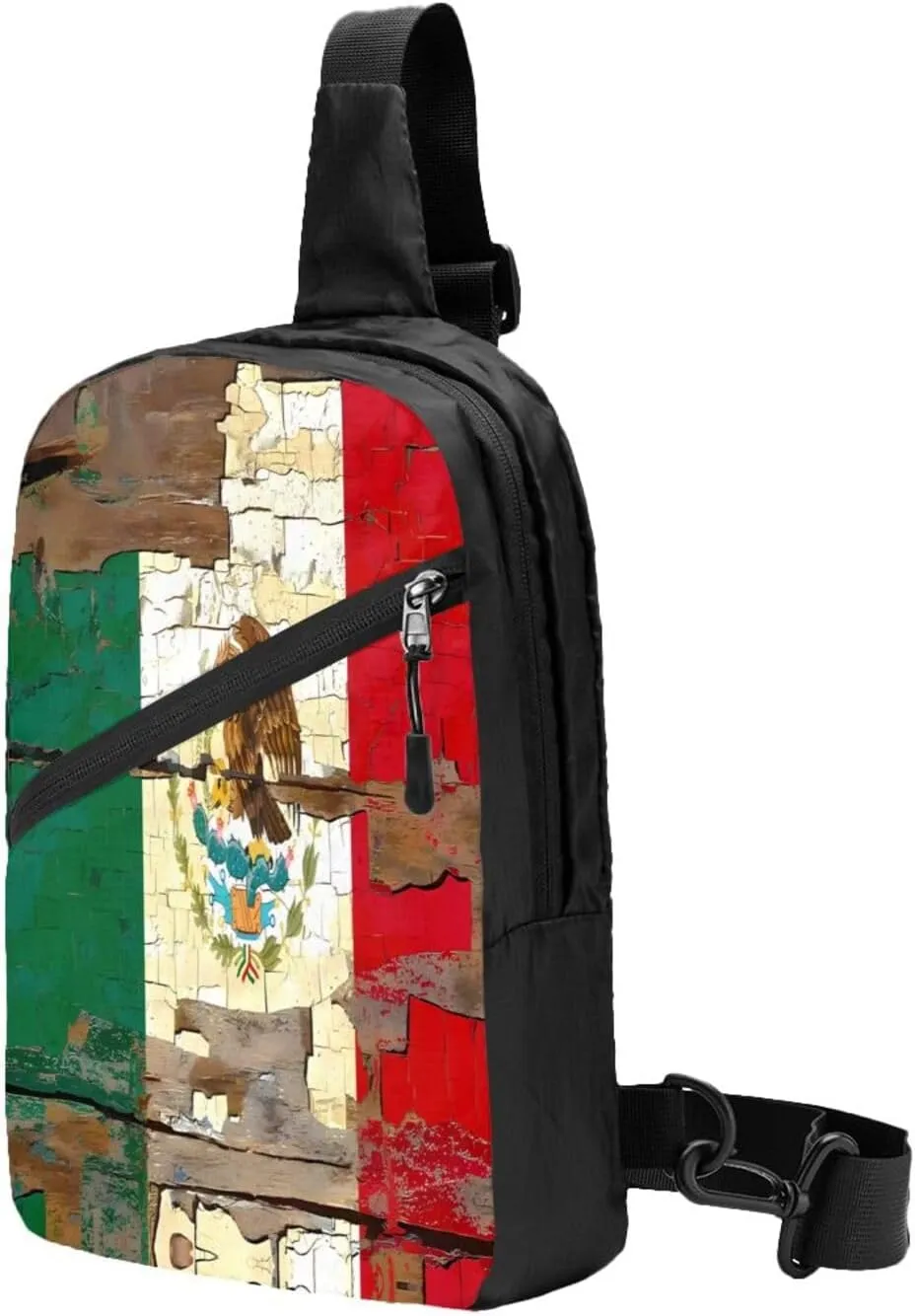 Vintage Mexican Mexico Flag Portable Crossbody Bag Foldable Sling Bags Sports Gym Chest Daypack Reusable Shoulder Backpack Casual Diagonally Rucksack Fanny Packs