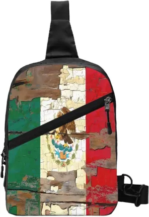 Vintage Mexican Mexico Flag Portable Crossbody Bag Foldable Sling Bags Sports Gym Chest Daypack Reusable Shoulder Backpack Casual Diagonally Rucksack Fanny Packs