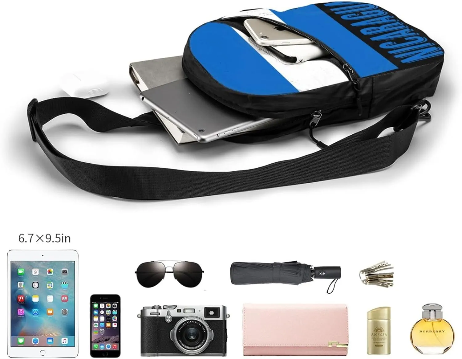 Vintage Nicaragua Flag Crossbody Bag Portable Sling Bags Foldable Chest Daypack Reusable Sports Shoulder Backpack Diagonally Casual Rucksack Travel Bag