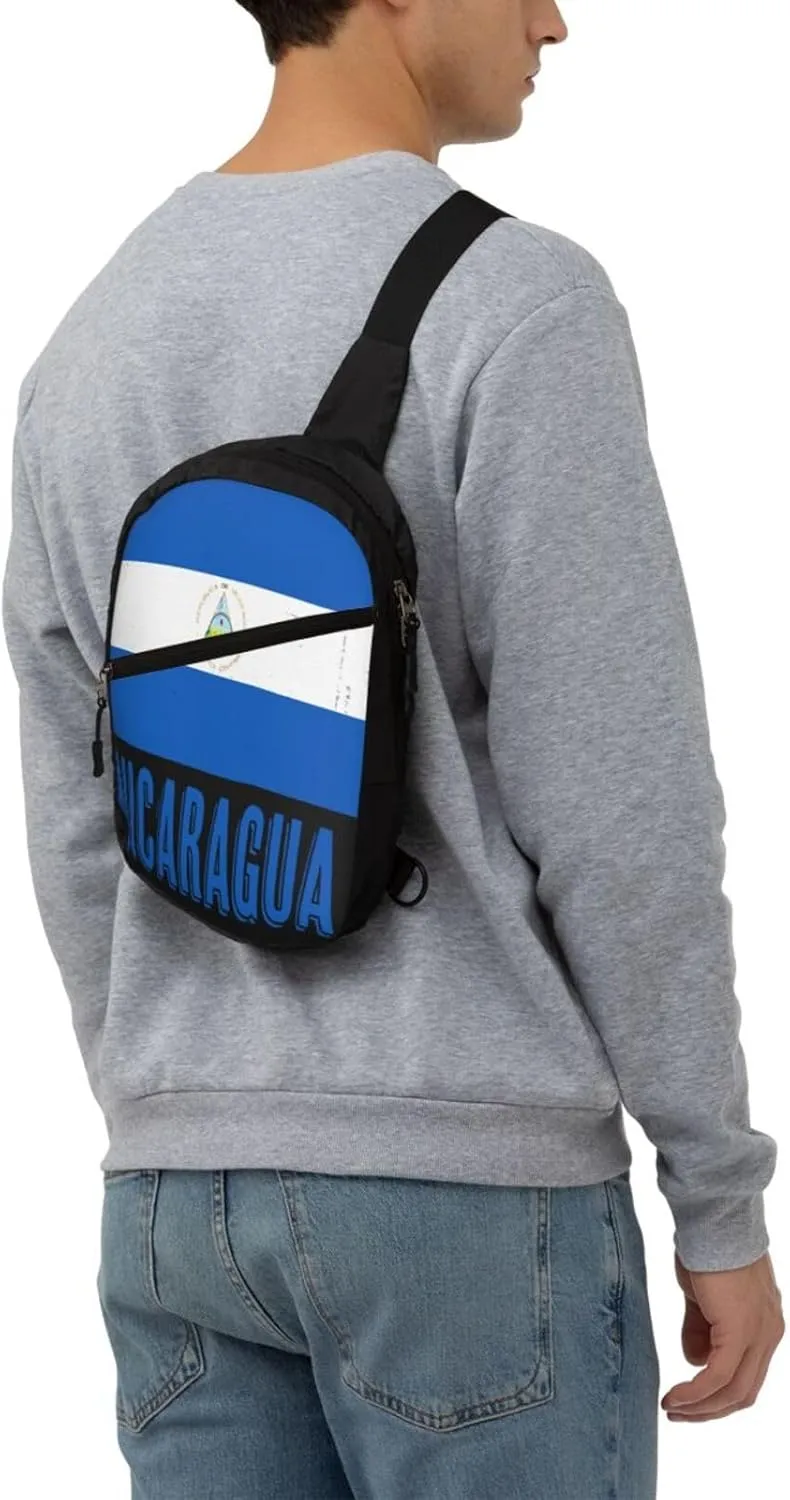 Vintage Nicaragua Flag Crossbody Bag Portable Sling Bags Foldable Chest Daypack Reusable Sports Shoulder Backpack Diagonally Casual Rucksack Travel Bag