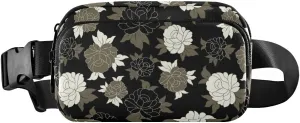 Vintage Retro Seamless Traditional Flowers Flower on Black Adjustable Belt Running Bag, Crossbody Fanny Pack Waist Runners Bag Tote for Women Men Sports Hiking Fitness Exercise Gym Pouch
