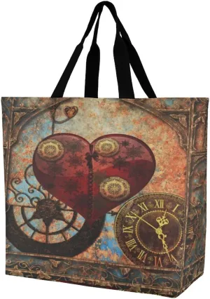Vintage Steam Punk Clock And Gear Art Large Totes Bag Women's Casual Purses Work Handbags Shopping Bag