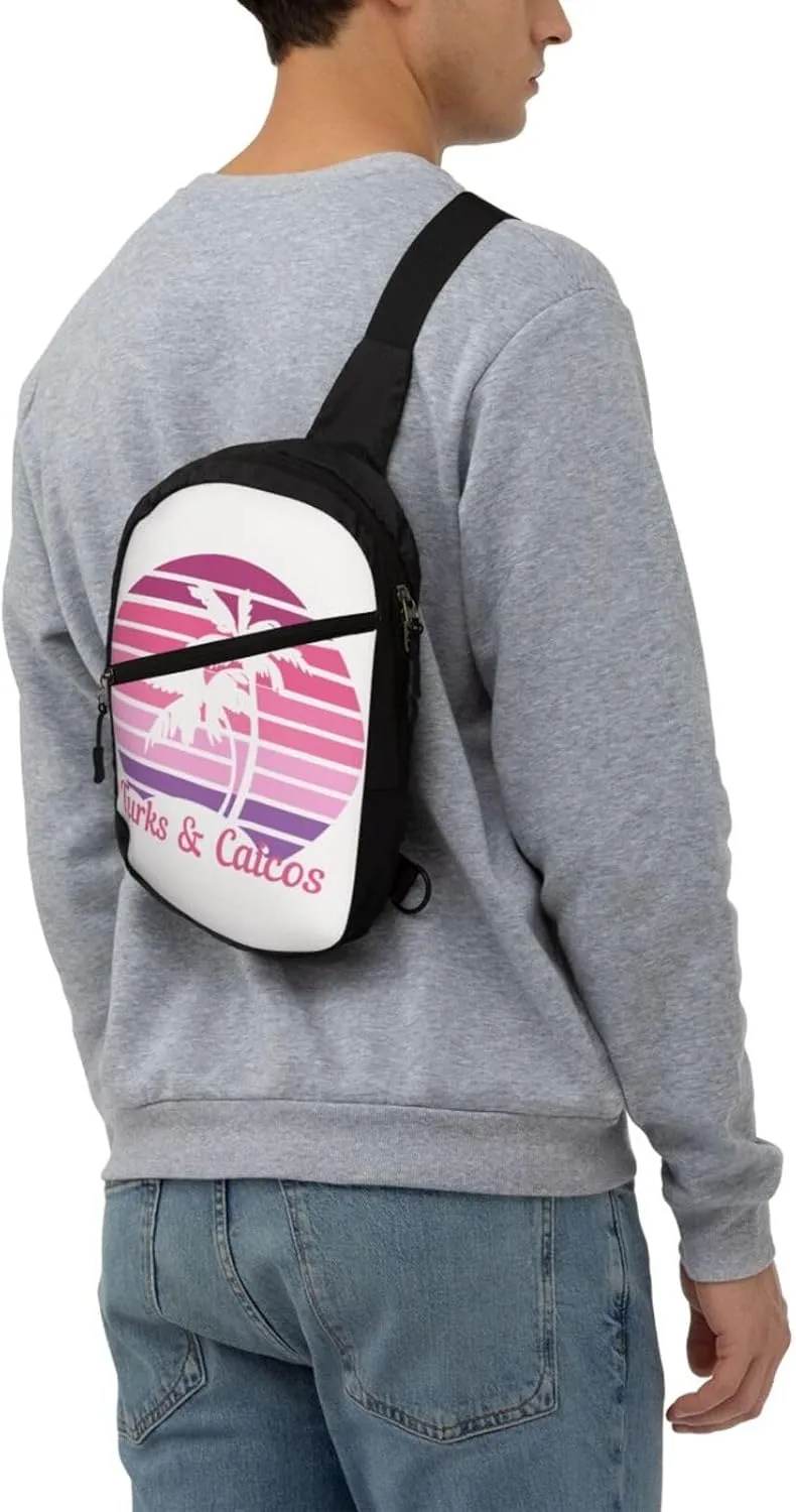 Vintage Turks Caicos Islands Flag Tropical Beach Crossbody Bag Portable Sling Bags Foldable Chest Daypack Reusable Sports Shoulder Backpack Diagonally Casual Rucksack Travel Bag