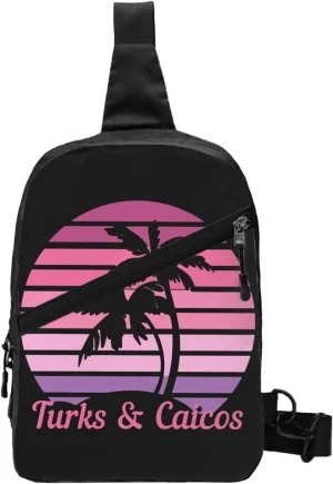 Vintage Turks Caicos Islands Flag Tropical Beach Crossbody Bag Portable Sling Bags Foldable Chest Daypack Reusable Sports Shoulder Backpack Diagonally Casual Rucksack Travel Bag