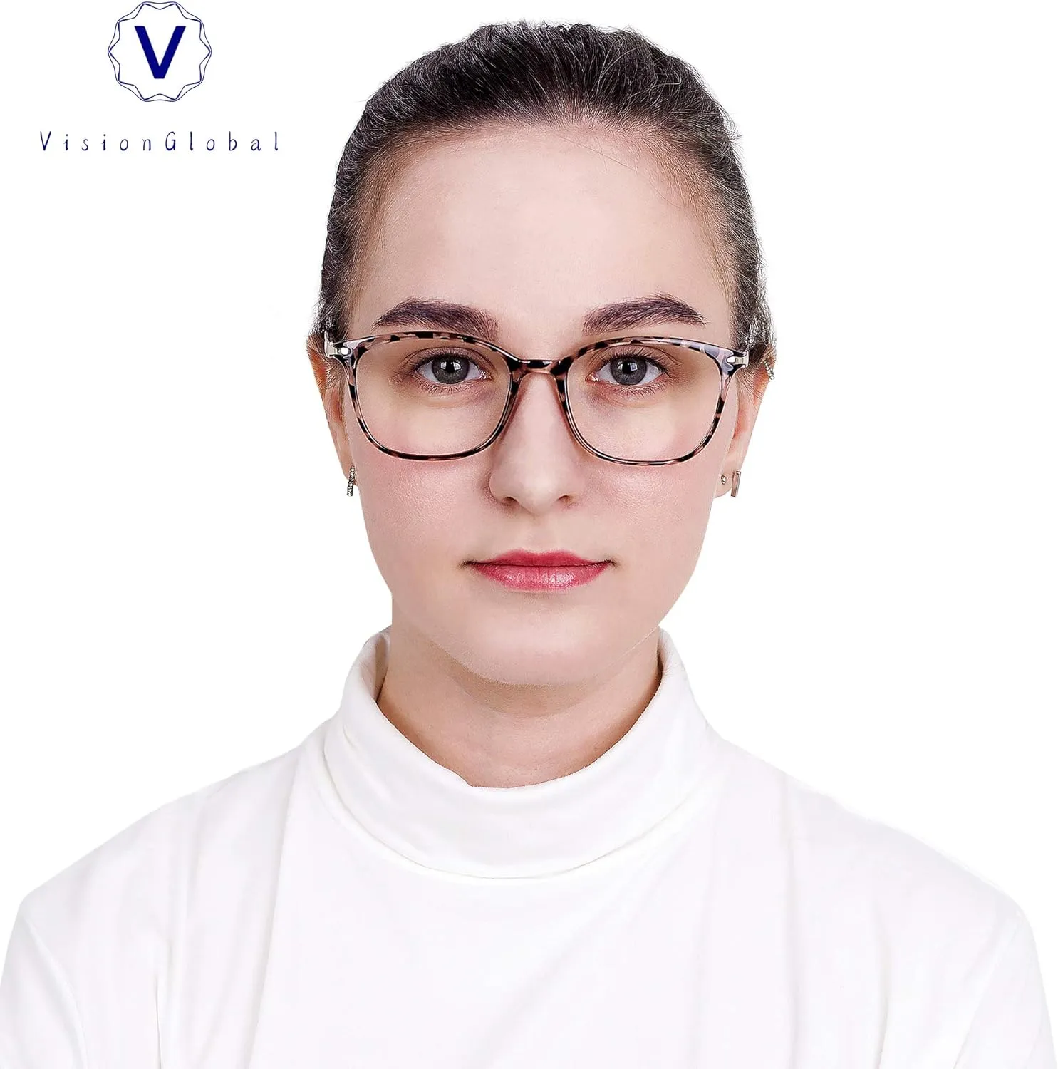 VisionGlobal Blue Light Blocking Glasses for Women/Men, Anti Eyestrain, Computer Reading, TV Glasses, Stylish Square Frame, Anti Glare(Leopard, 0.25 Magnification)