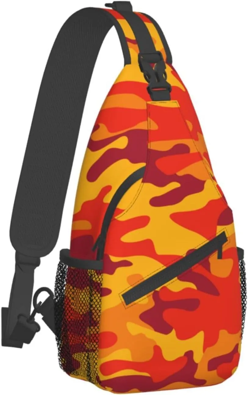 VOOHDDY Camo Abstract Orange Camouflage Sling Bag For Women Men Travel Hiking Backpack Crossbody Shoulder Chest Bags Casual Daypack Sport