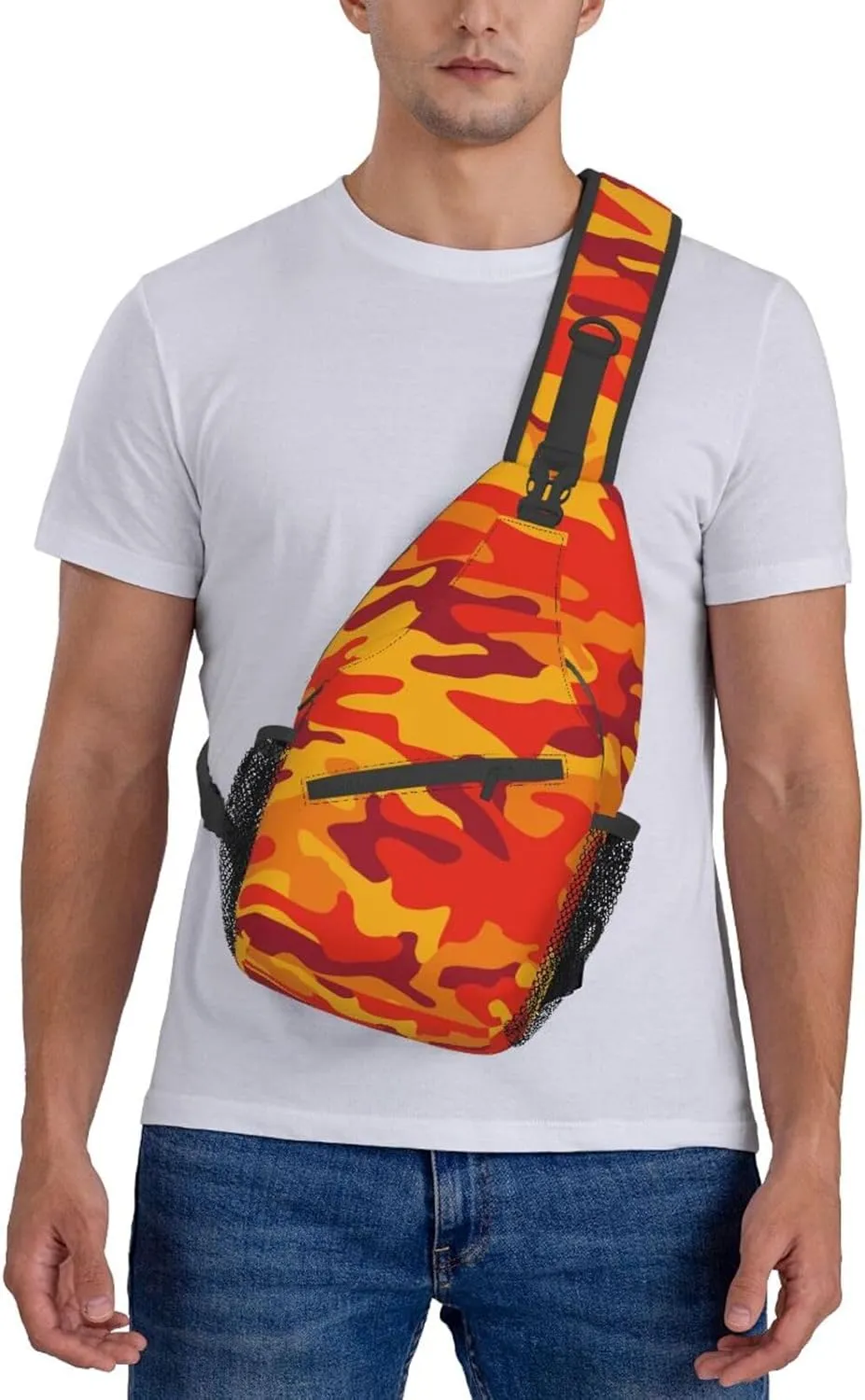 VOOHDDY Camo Abstract Orange Camouflage Sling Bag For Women Men Travel Hiking Backpack Crossbody Shoulder Chest Bags Casual Daypack Sport