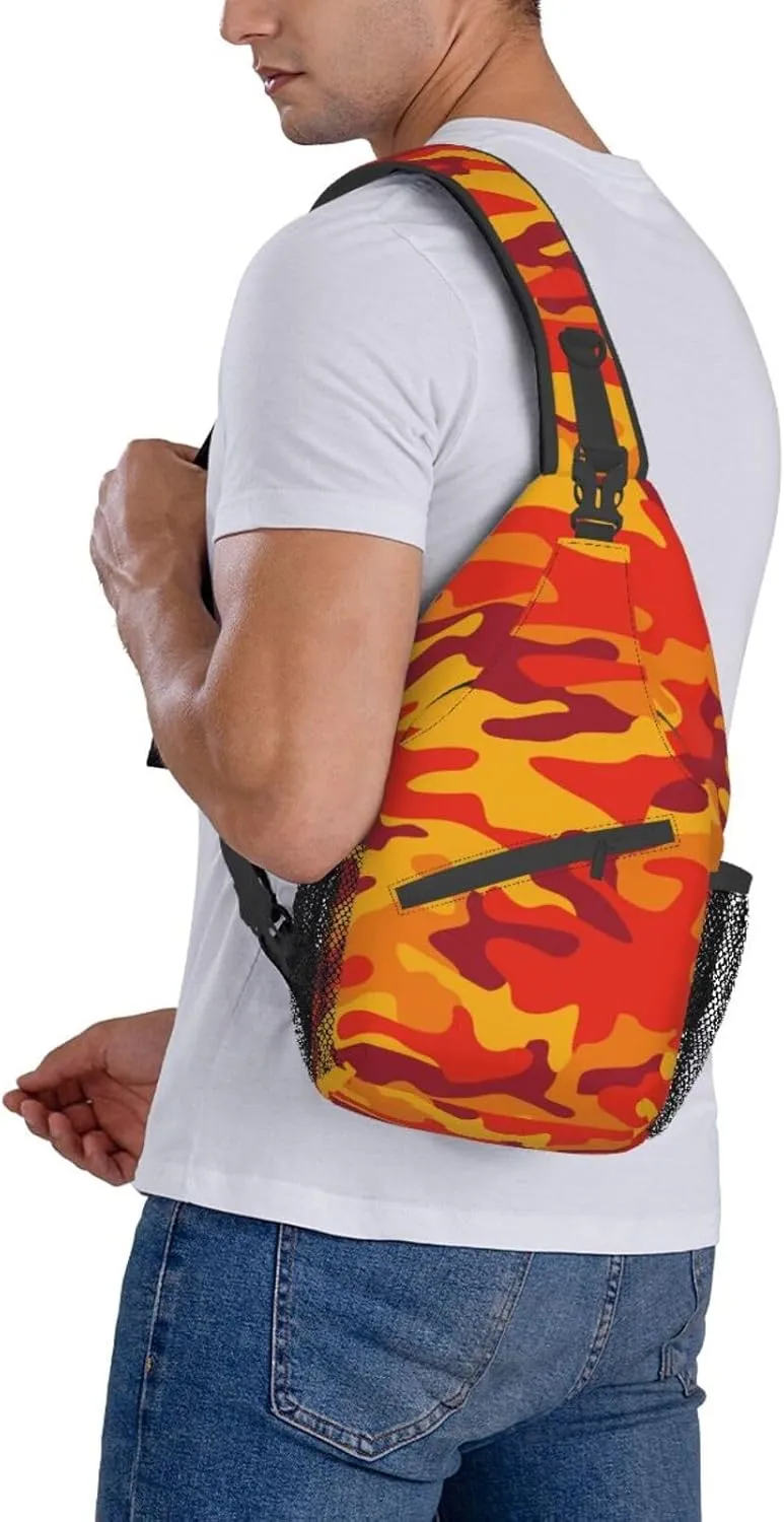VOOHDDY Camo Abstract Orange Camouflage Sling Bag For Women Men Travel Hiking Backpack Crossbody Shoulder Chest Bags Casual Daypack Sport