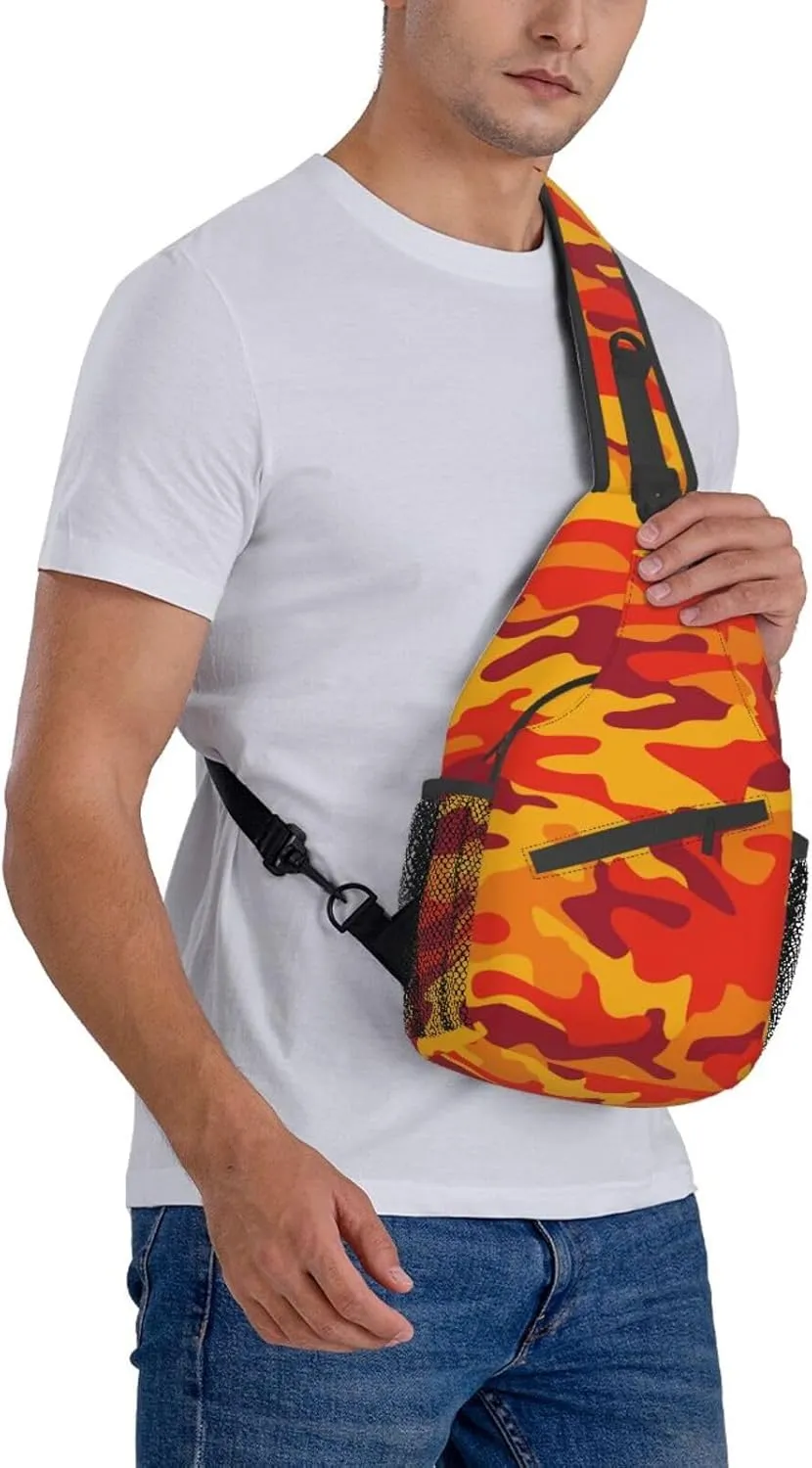 VOOHDDY Camo Abstract Orange Camouflage Sling Bag For Women Men Travel Hiking Backpack Crossbody Shoulder Chest Bags Casual Daypack Sport