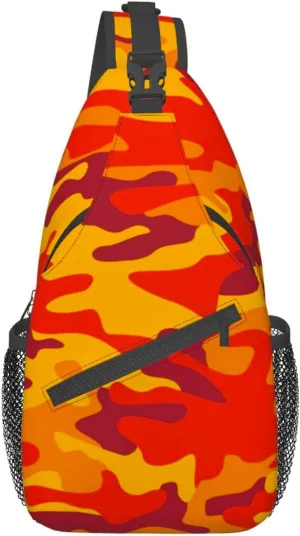 VOOHDDY Camo Abstract Orange Camouflage Sling Bag For Women Men Travel Hiking Backpack Crossbody Shoulder Chest Bags Casual Daypack Sport