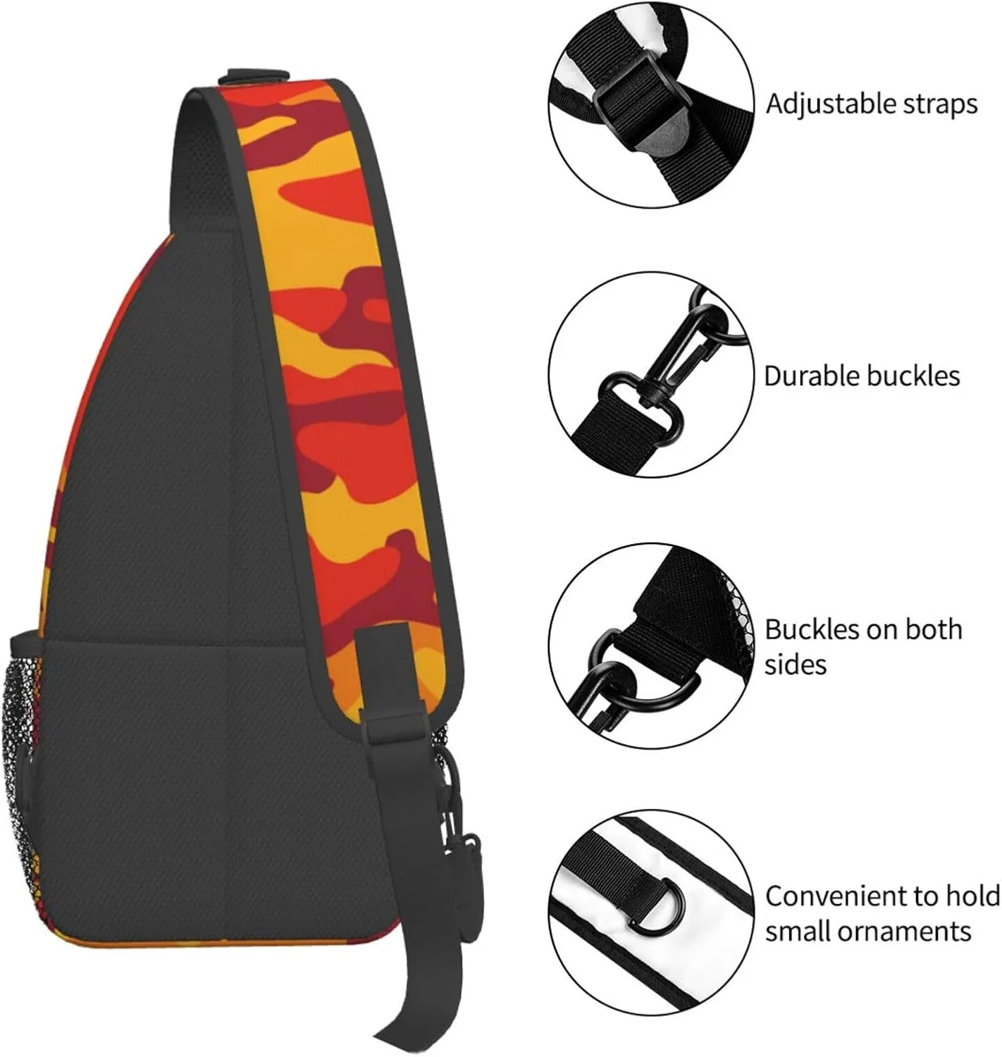 VOOHDDY Camo Abstract Orange Camouflage Sling Bag For Women Men Travel Hiking Backpack Crossbody Shoulder Chest Bags Casual Daypack Sport