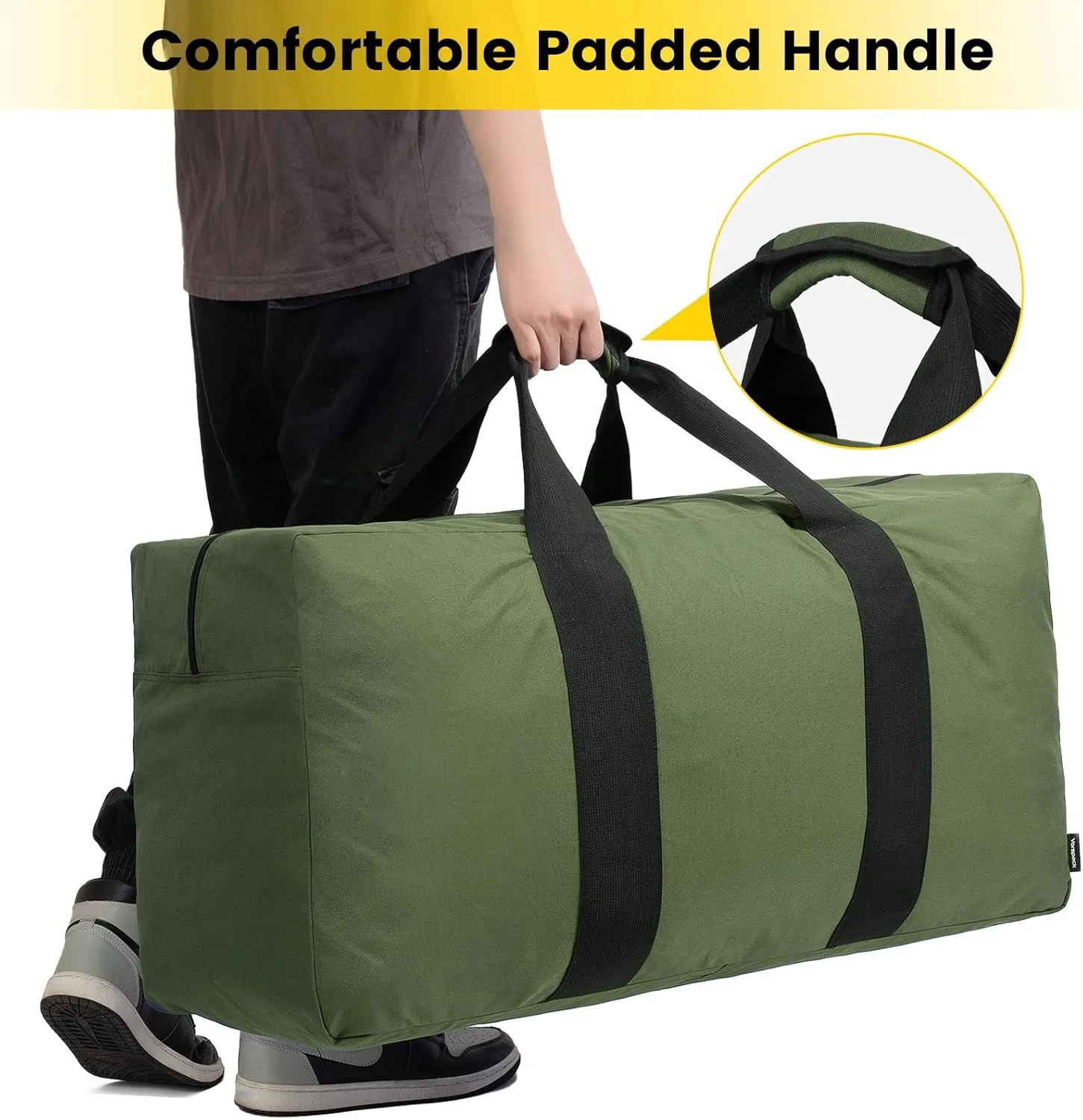 Vorspack Extra Large Duffle Bag for Travel - 100L Duffel Bag for Men Gear Bag for Storage Foldable Weekender Bag for Overnight Camping - Green