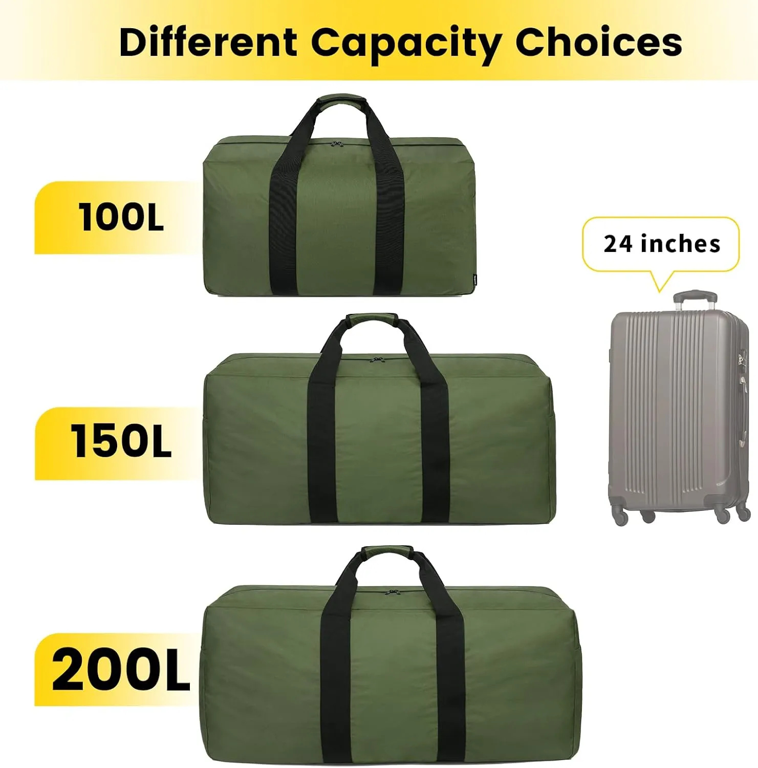 Vorspack Extra Large Duffle Bag for Travel - 100L Duffel Bag for Men Gear Bag for Storage Foldable Weekender Bag for Overnight Camping - Green